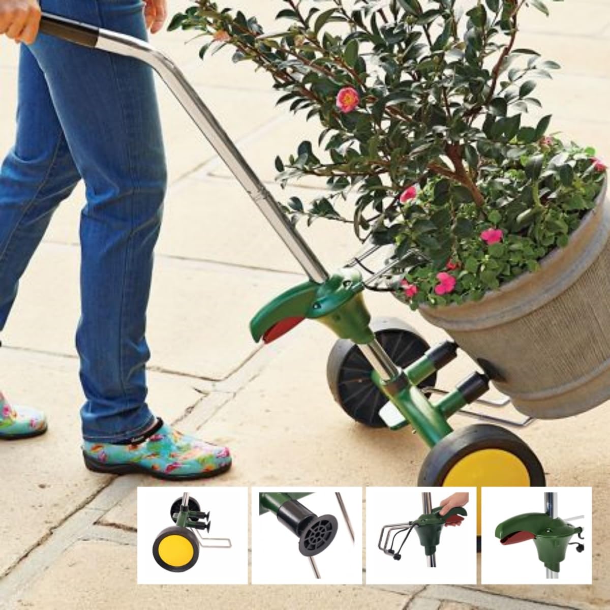Yeatool Garden Pot Mover Dolly Heavy Duty Plant Caddy Wheeled Trolley with Adjustable Handle Flat Free Wheels for Plant Pot