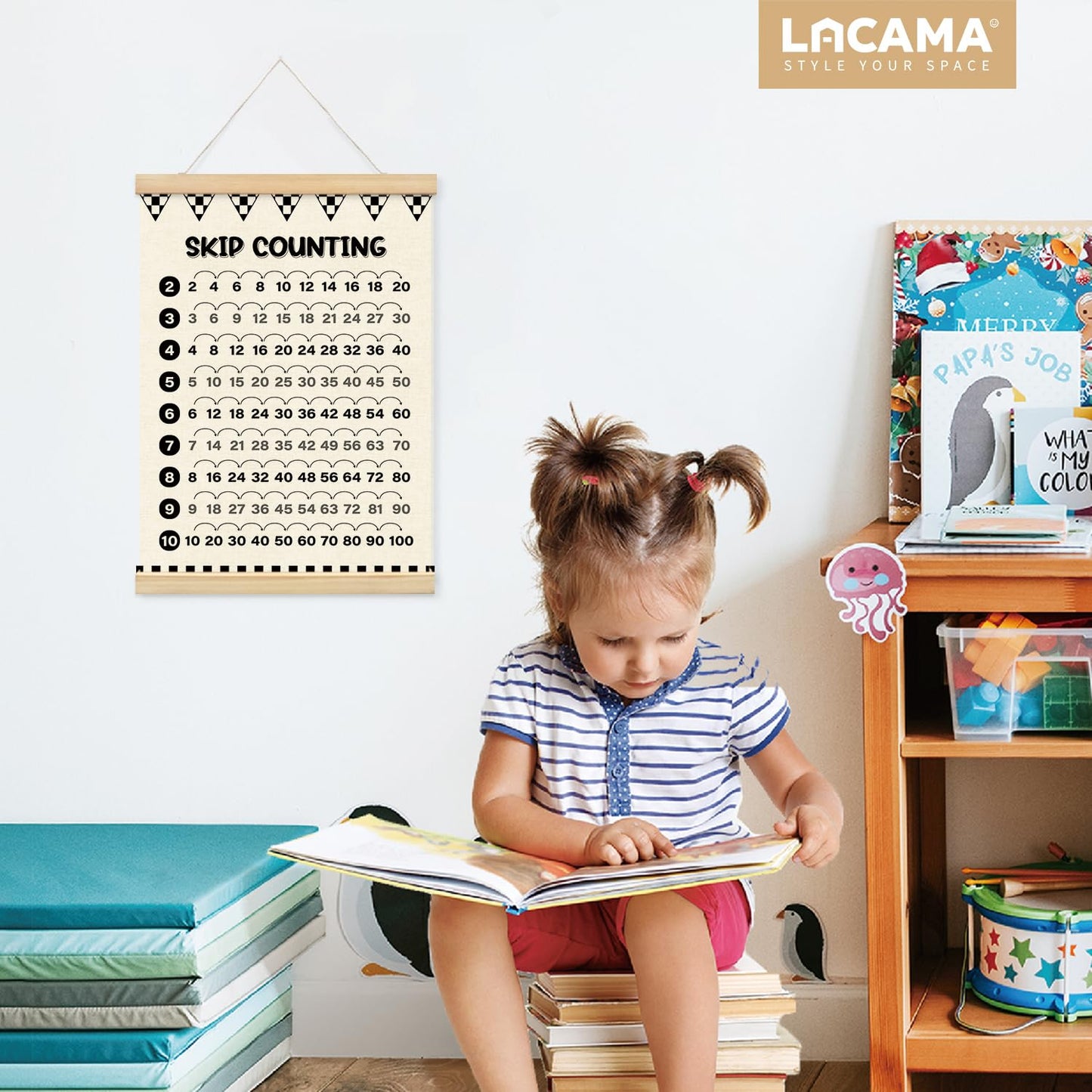Multiplication Chart Homeschool Organization Math Posters,Car Checkered Skip Counting Chart Educational Math Wooden Poster Hanger, Times Table Charts, Educational For Homeschool Grade School Classroom Preschool Kindergarten Posters Hanger Frame