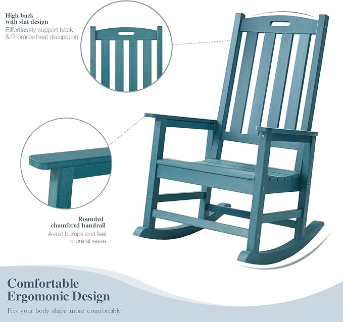 Psilvam Oversized Outdoor Rocking Chair Set of 2, HDPE Porch Rocker