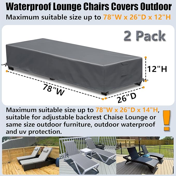 Lounge Chair Covers Outdoor Waterproof Patio Chaise Lounge Cover 600D Weather
