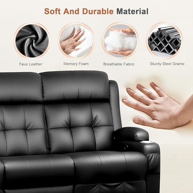 RV Loveseat Recliner Sofa, Oversized Massage Wall Hugger 3-Seater Recliners