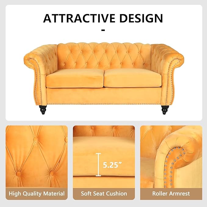 Mid-Century 2 Seater Sofa, Velvet Loveseat