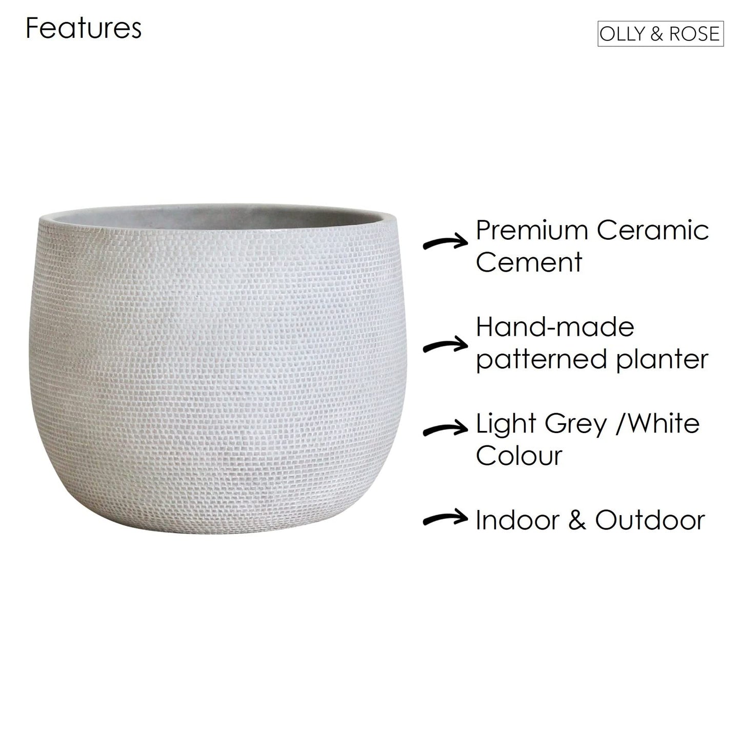 Olly & Rose Barcelona Barcelona Ceramic Plant Pot Large 25cm - White Flower Pots - Indoor & Outdoor Planters - Matt White