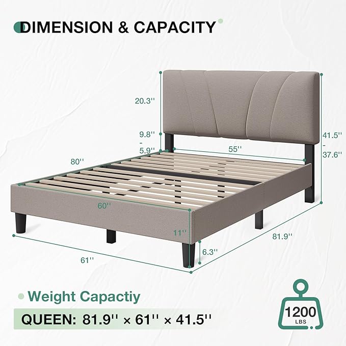 Novilla Queen Bed Frame with Headboard, Bed Frame Queen Size with Wood Slats