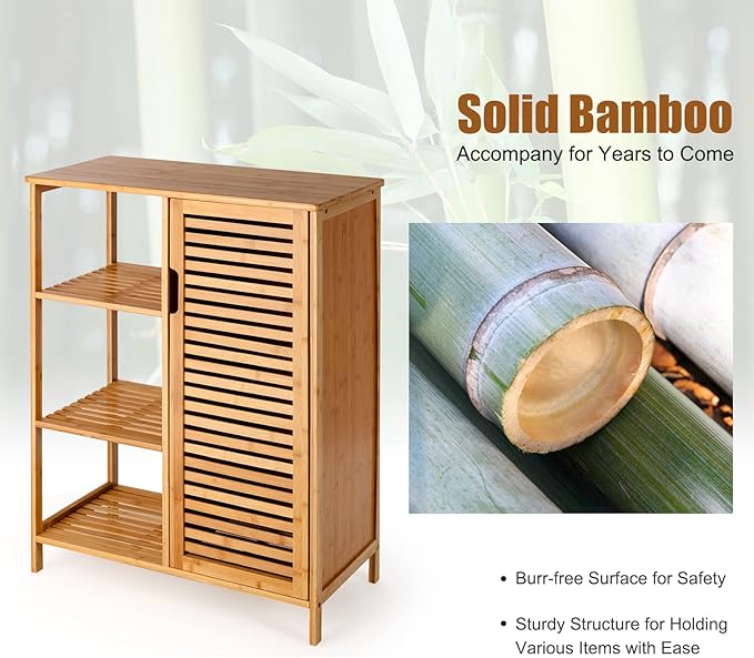Tangkula Bamboo Bathroom Floor Cabinet, Storage Cabinet