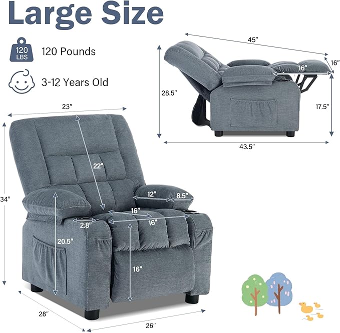 BOSMILLER Kids Recliner Chair， Push Back Toddler Recliner