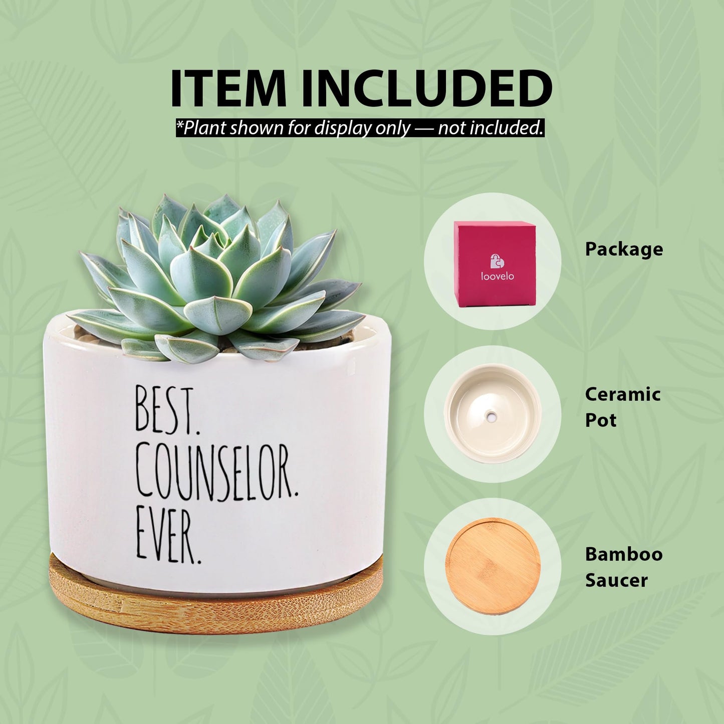 Best Counselor Ever Counselor Gifts Ceramic Succulent Plant Pot with Bamboo Tray Round Mental Health Therapist School Counselor Psychologist Home Office Decor Plant Lover 3.5 Inch White (No Plants)