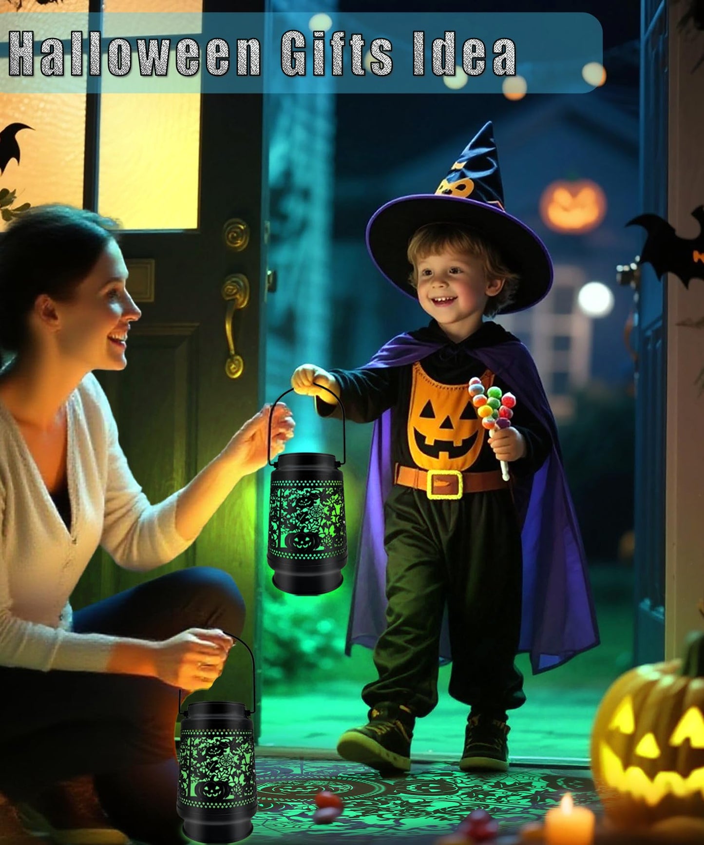 Halloween Decor Outdoor Solar Lanterns Waterproof Halloween Decorations Scary Ghost with Pumpkin Spooky Lights for Garden, Patio, Yard, Lawn Porch Hanging Solar Lights Unique Gifts for Women
