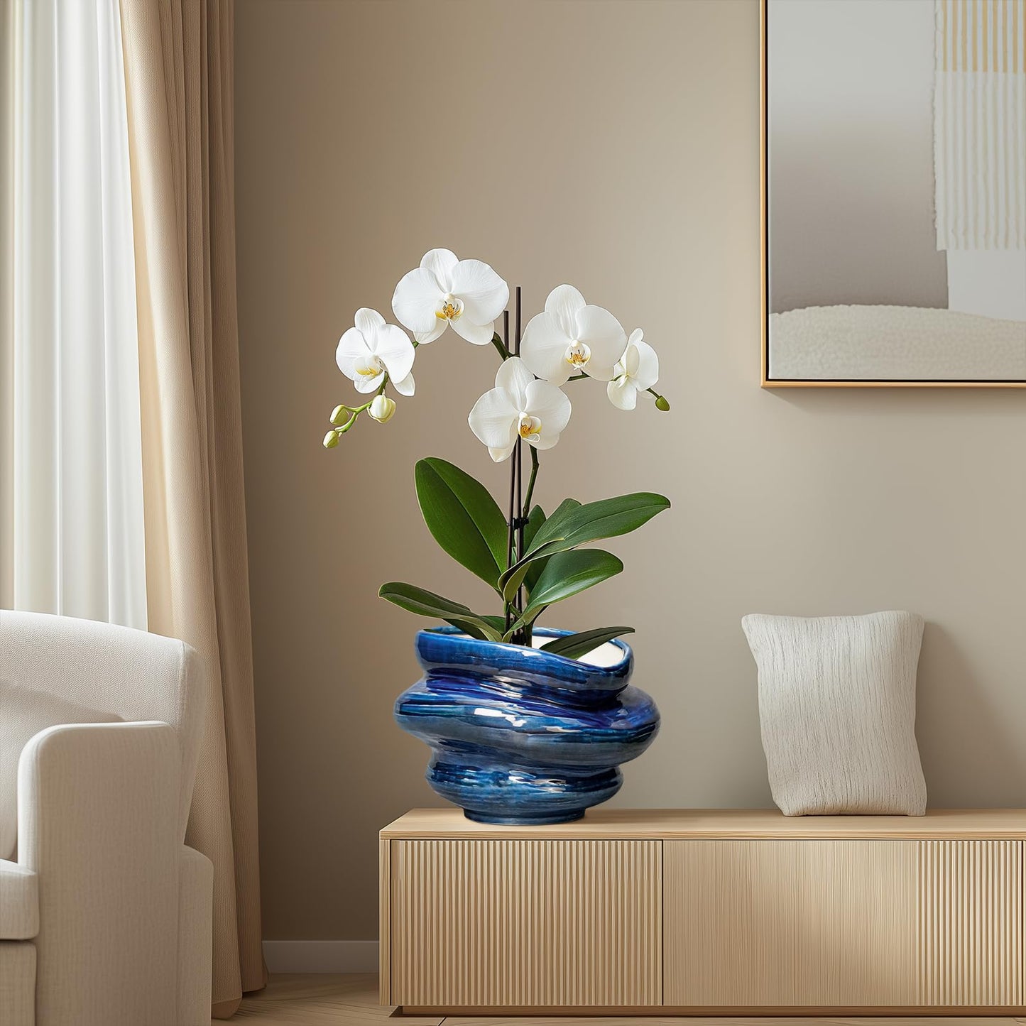Teagas Ceramic Pots for Plants - 10.6 Inch Ceramic Planter with Drainage Hole, Decorative Planters for Indoor Outdoor, Unique Flower Pots, Garden Office House Decor, Birthday Housewarming Gifts, Blue