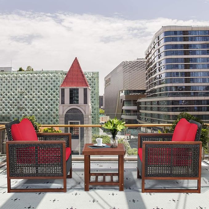 Tangkula 3 Pieces Patio Wicker Furniture Set, Rattan Outdoor Sofa Set
