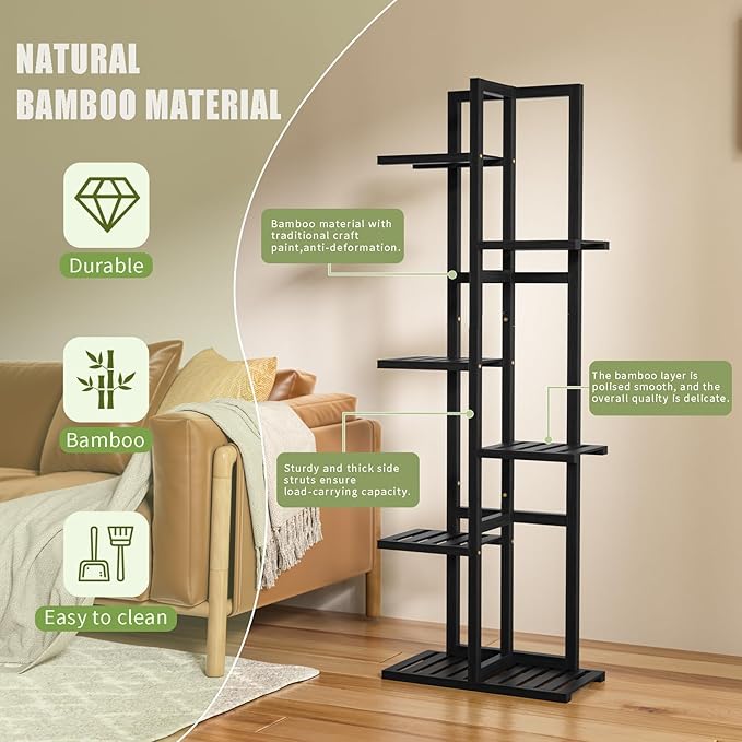 ROMGUAR CRAFT 6 Tier Bamboo Plant Stand Indoor, Wood Tall Flower Holder Corner