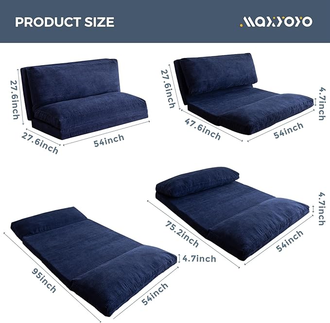 MAXYOYO Folding Sofa Bed, Extra Thick and Long Floor Sofa Convertible Sleeper