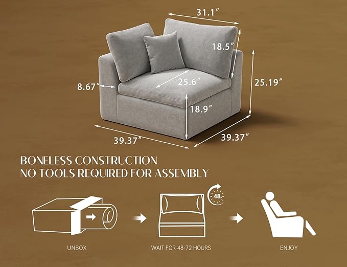 ohllob Corner Seat for Cloud Sectional Couches Living Room, Warm White