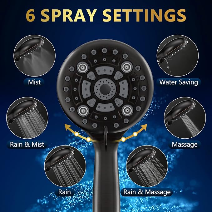 6 Spray Modes High Pressure Handheld Showerhead Set Upgraded 5 Inches Shower Head with Handheld Spray Oil Rubbed Bronze Handheld Shower Head 60 Inches Stainless Steel Hose-1-Min Install