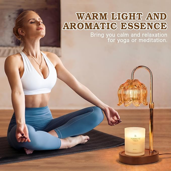 Funistree Flower Candle Warmer Lamp with Timer, Dimmable Candle Lamp Warmer, Christmas Birthday Gifts for Women Mom Her, Housewarming Home Decor, Lotus Wax Warmer for Yankee Candles - Lily Gold