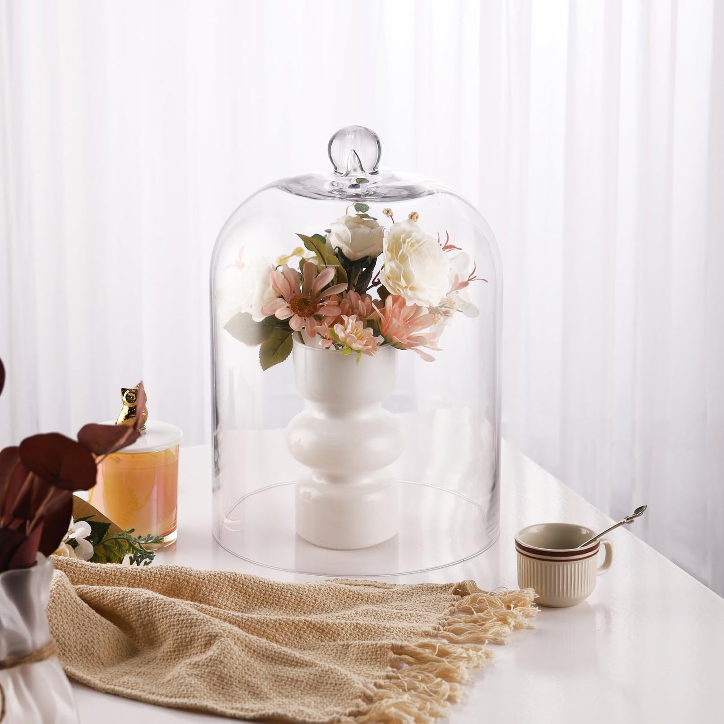 14" Tall Large Handmade Thick And Sturdy Glass Cloche Dia 9.8" H 13.7", Thick & Sturdy, For Terrarium, Trinkets, Figurines, LED Light String. Cloche Glass Dome, Bell Jar Display (1, 9.8"x13.7")