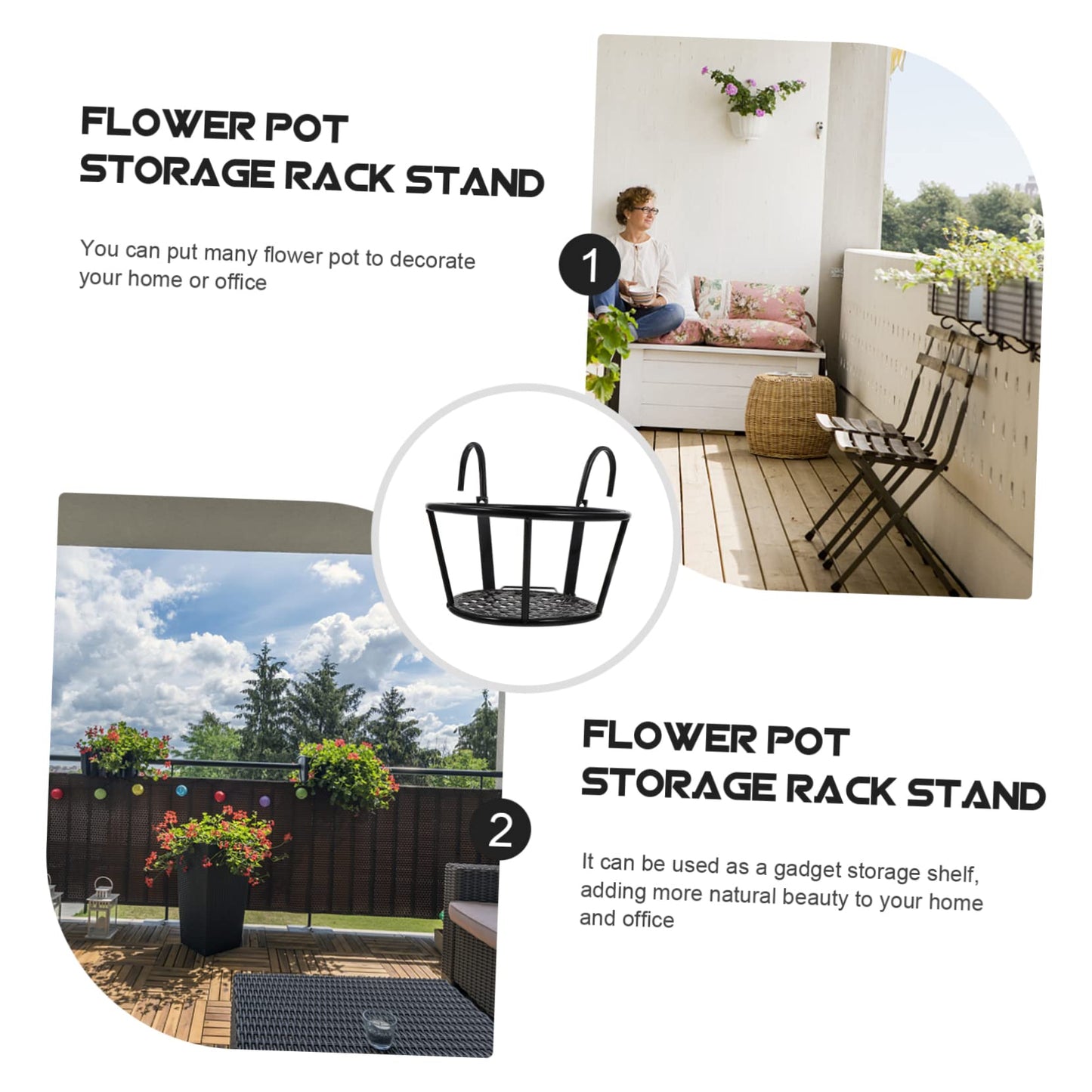 Healifty 2pcs Hanging Flower Pot Stand Iron Plant Rack for Balcony Railing Removable Storage Rack for Indoor Outdoor Potted Plants Sturdy Ventilated Flowerpot Holder Home Decor