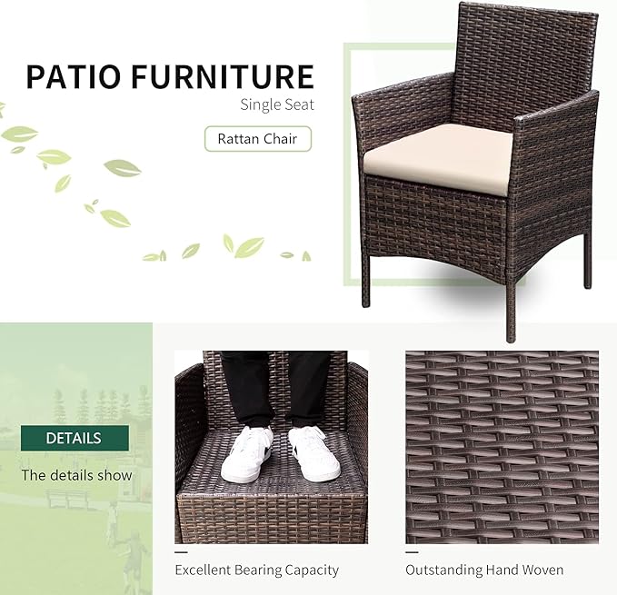 Greesum 3 Pieces Patio Furniture Sets Outdoor PE Rattan Wicker Chairs