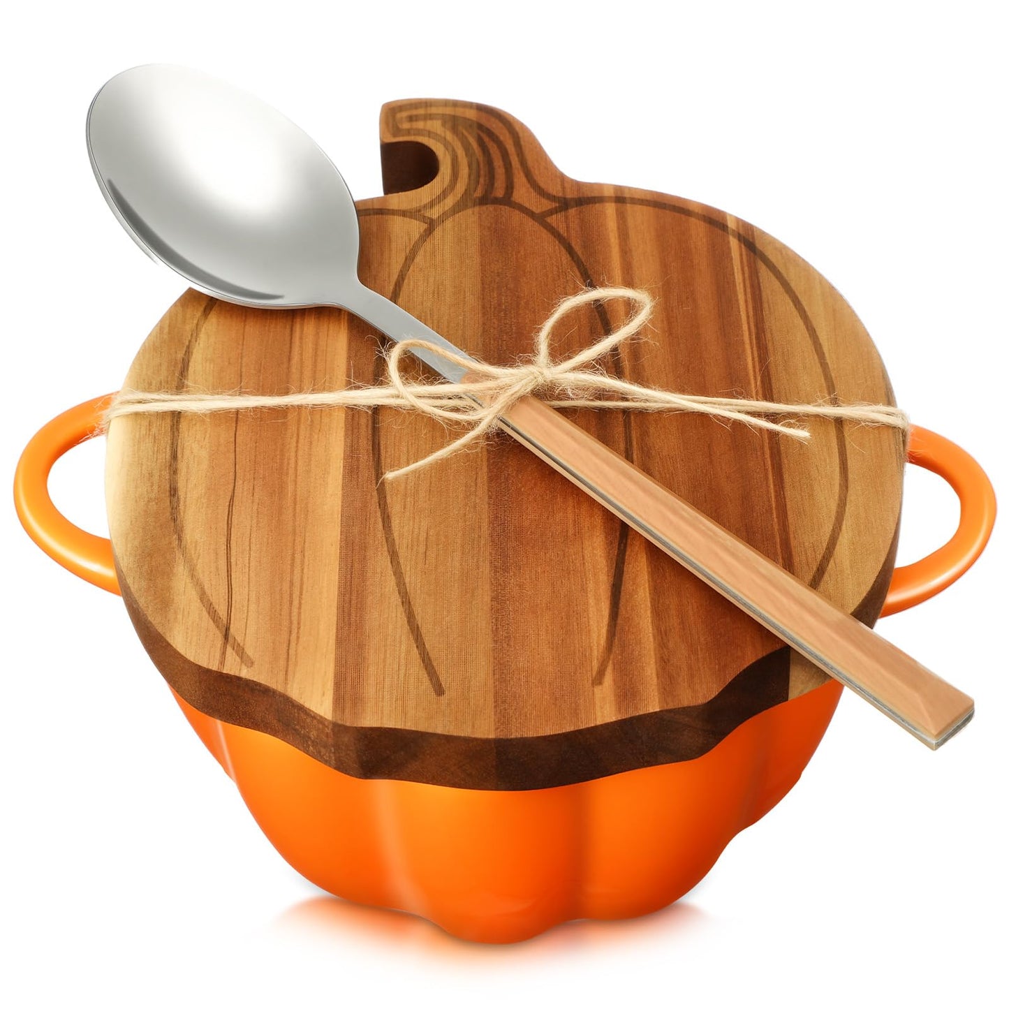 Mimorou 11 oz Pumpkin Pot with Carved Wooden Lid and Spoon Thanksgiving Pumpkin Bowl Orange Cute Cookware Soup Dish Safe Oven Pot with Wooden Lid and Handle for Fall Autumn Cooking Baking