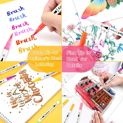 Caliart 72 Colors Dual Tip Fine & Brush Pens Art Markers, Aesthetic Cute Preppy Stuff School Supplies, Coloring Markers for Kids Artist Adult Book Cards Drawing Craft Kit Mothers Day Gift for Mom