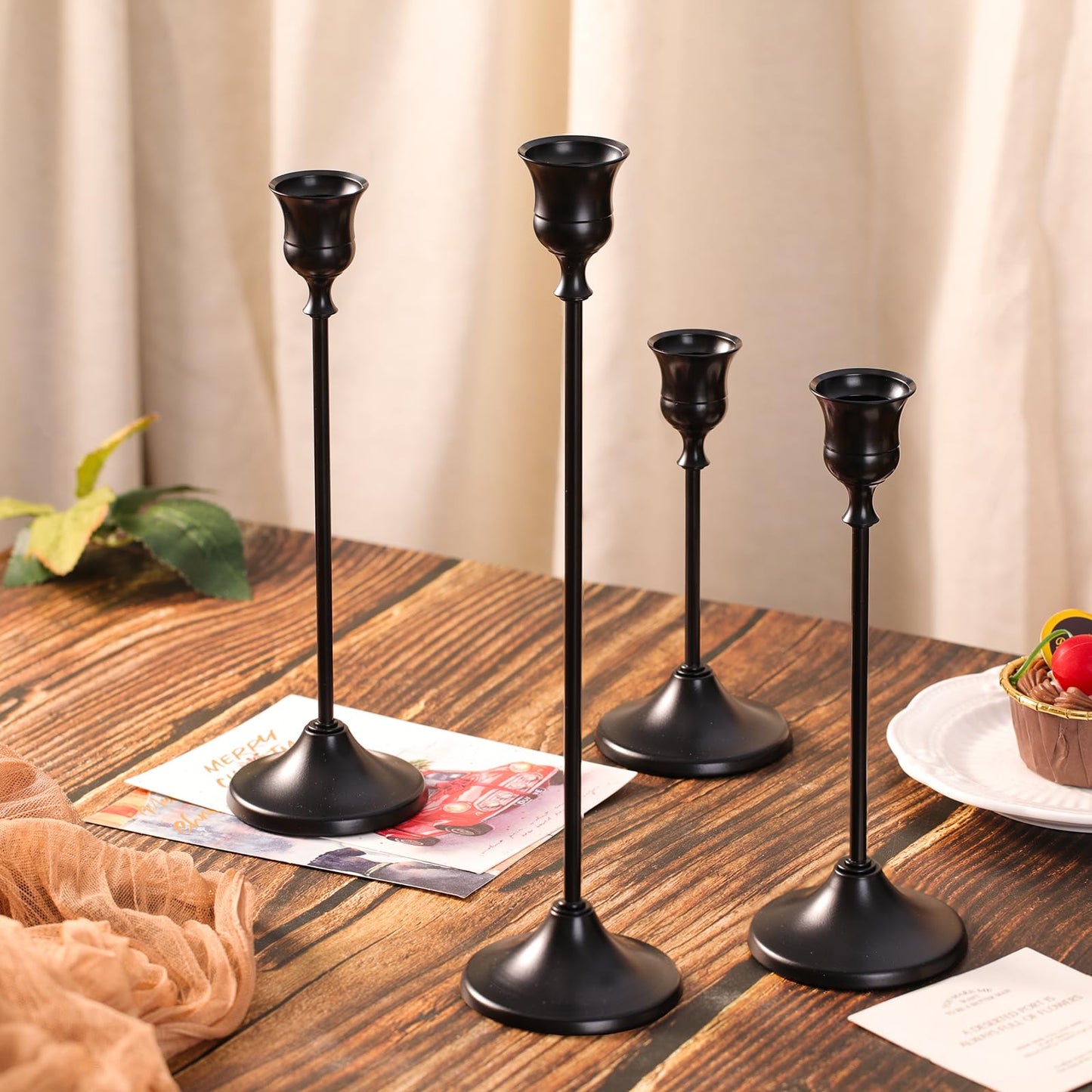 Sunnyfuture Candlestick Holders, 4PCS Taper Candle Holder for Candlesticks, Black Candle Holders for Table Centerpiece, Wedding, Party