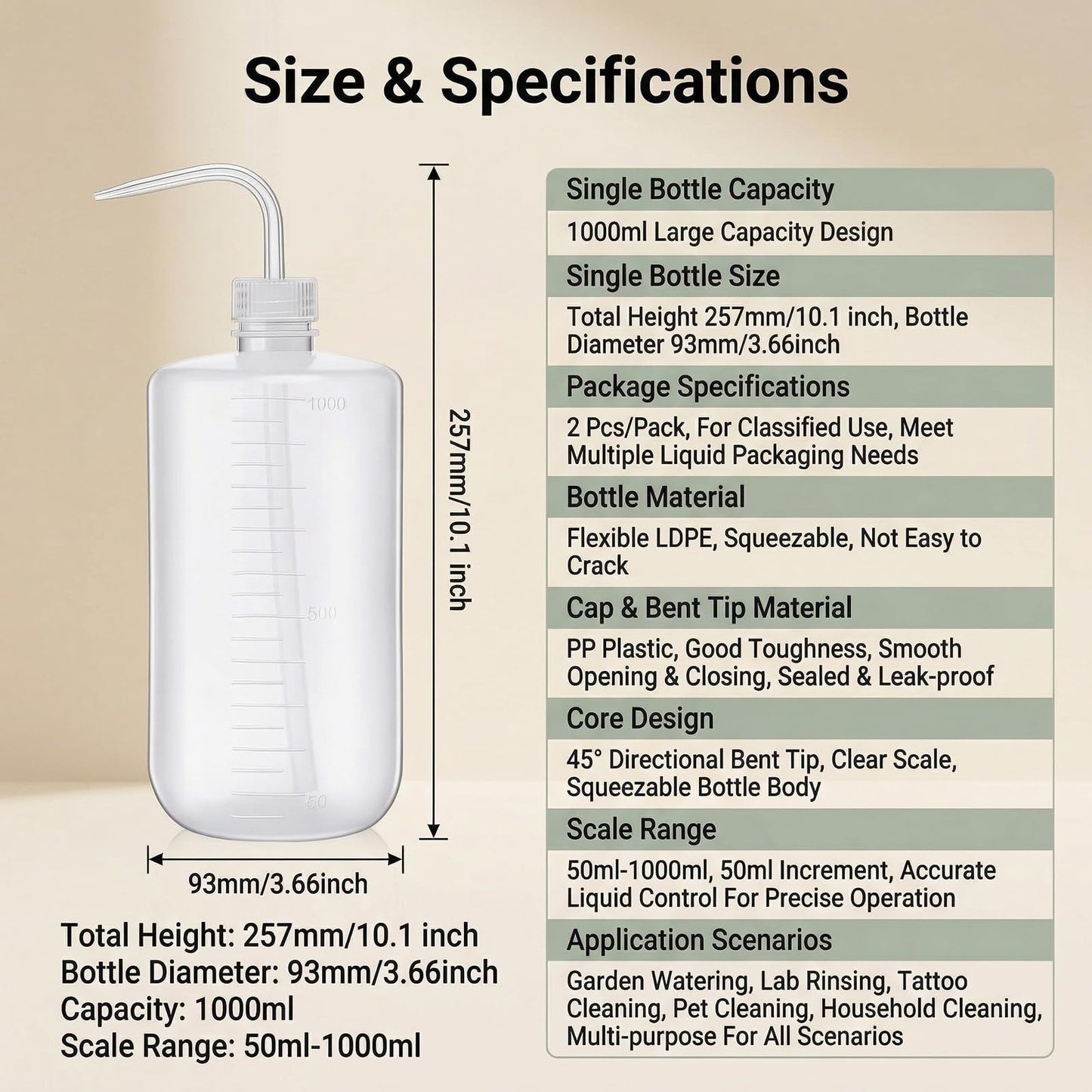 2PCS 1000ml Empty Clear Plastic Plant Flower Succulent Watering Bent Mouth Watering Cans Measuring Squeeze Bottle for Home Garden Use