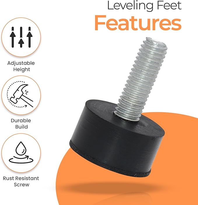 M8 Rubber Adjustable Furniture Leveler，8 Pack Leveling Feet Screws in Threaded