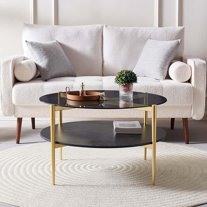 LumFurn Round Coffee Table for Living Room, Mid-Century Modern Design, D30 x H17