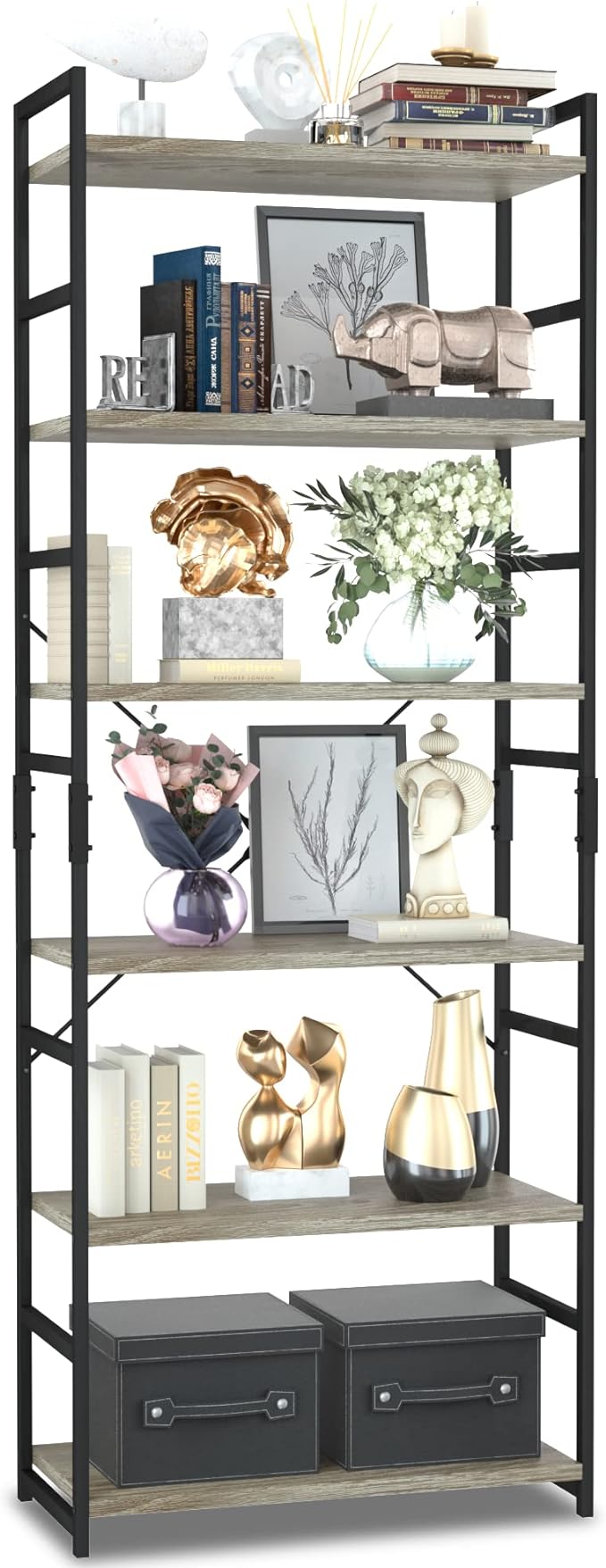 NUMENN 6 Tier Bookshelf, Tall Bookcase Shelf Storage Organizer, Modern Book