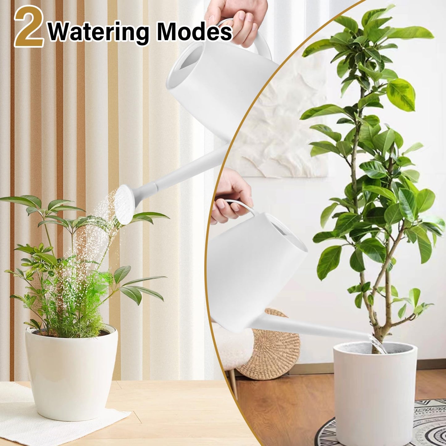 TTAOE GN Watering Can - for Indoor and Outdoor House Plant Garden - with Long Spout - 1/2 Gallon - White