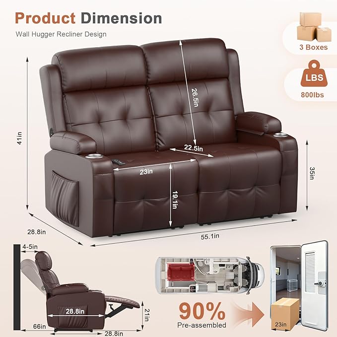 RV Loveseat Recliner Sofa, Wall Hugger Recliners