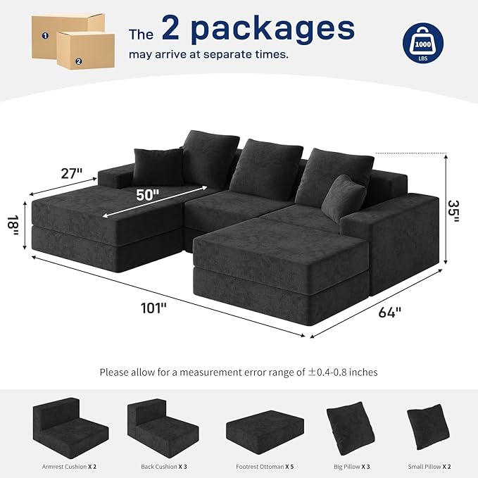 Living&Giving 101" U-Shaped Cloud Sectional Couch