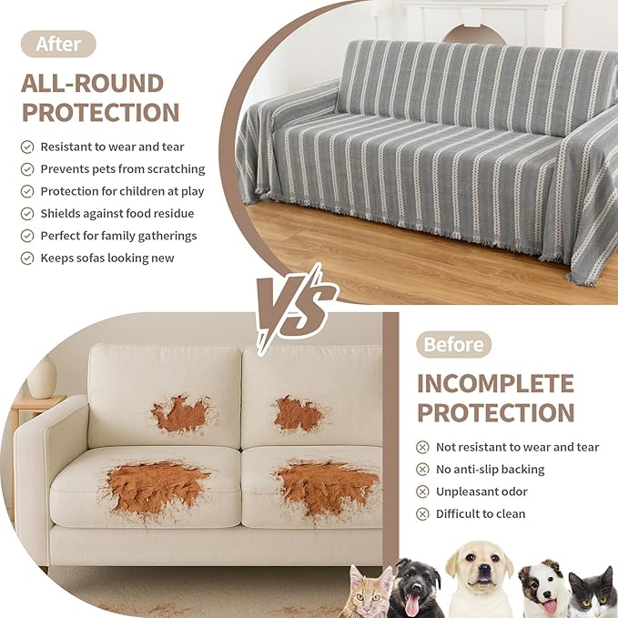 Couch Cover for Dogs, Boho Sofa Covers for 3 Cushion Couch, Chenille Sofa