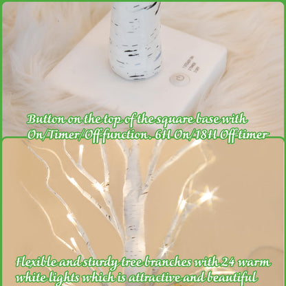 PEIDUO Home Decor, 2FT Birch Tree with LED Lights, Warm White Light up Tree Lamp, Artificial Trees for Home Table Inside, Battery Powered, Timer (2PK)