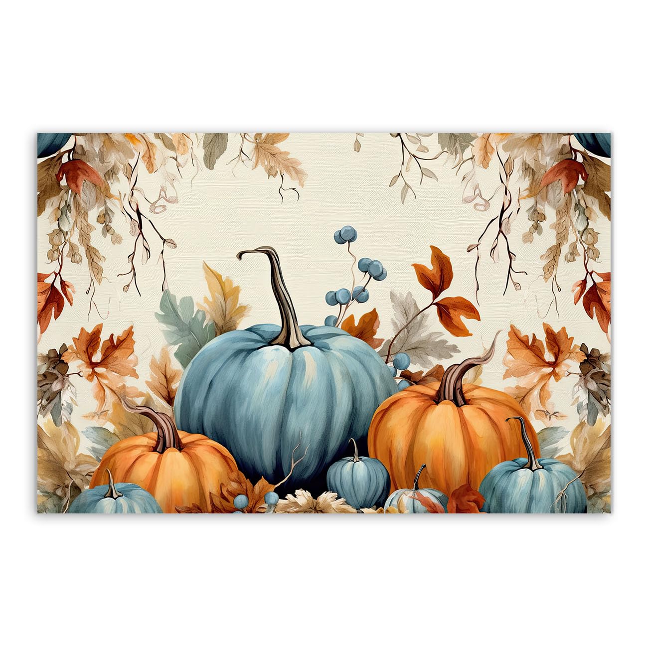 QIXIANG Fall Pumpkin Wall Art Autumn Harvest Orange Blue Pumpkin Canvas Prints Thanksgiving Pictures Bedroom Wall Decor Frame (Pumpkin E, 12.00" x 18.00")