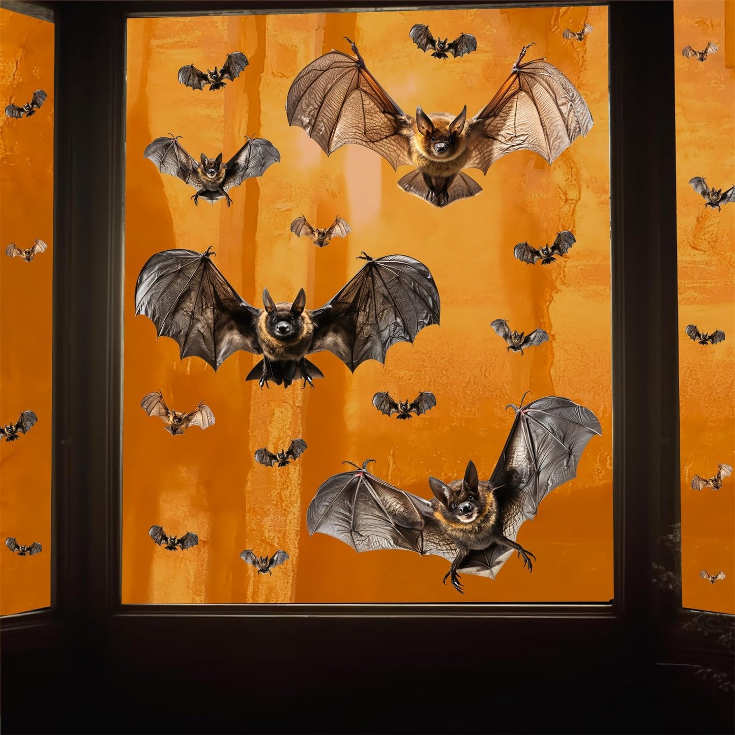 Halloween Window Decorations Clings Decor Large Bats Decals Removable Halloween Glass Stickers Indoor Spooky Bats Clings Double-Sided Scary Static Cling for Holiday Party Outdoor Decoration Supplies