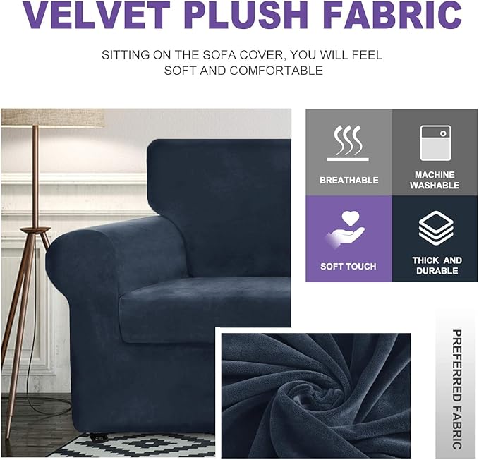 ZNSAYOTX Oversized Velvet Couch Cover 4 Piece Stretch Sofa Covers