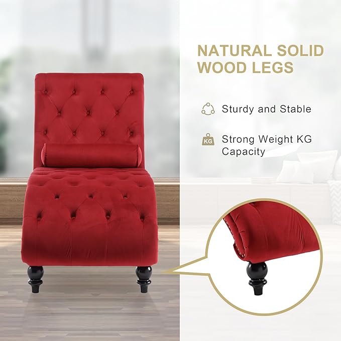 Chaise Lounge Indoor, Velvet Upholstered Lounge Chair Button-Tufted Armless