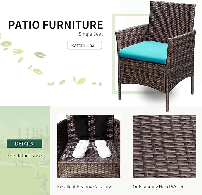 Greesum 3 Pieces Patio Furniture Sets Outdoor PE Rattan Wicker Chairs