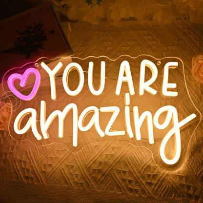 SYLHOME Led Neon Light Sign You Are Amazing Heart Classroom Kids Room Besroom Wall Decor Sign Banner Birthday Christmas Party Backdrop 13.8" X 8" USB