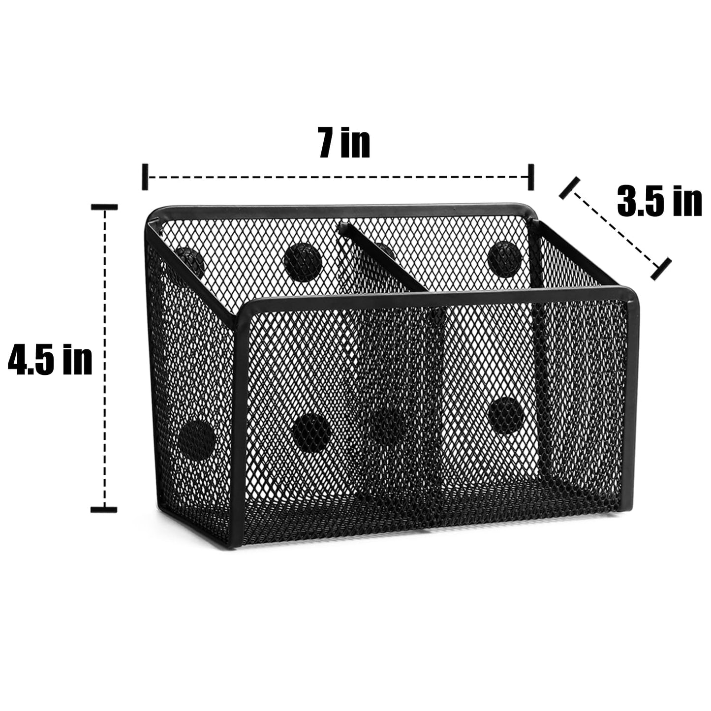 Ameceres Magnetic Pencil Holder - Extra Strong Magnets Mesh Marker Holder Perfect for Whiteboard, Refrigerator and Locker Accessories (2-Compartment (1 Pack))