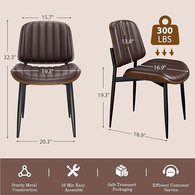 REONEY Dining Chairs Set of 4, Mid-Century Modern Upholstered PU Leather Chairs