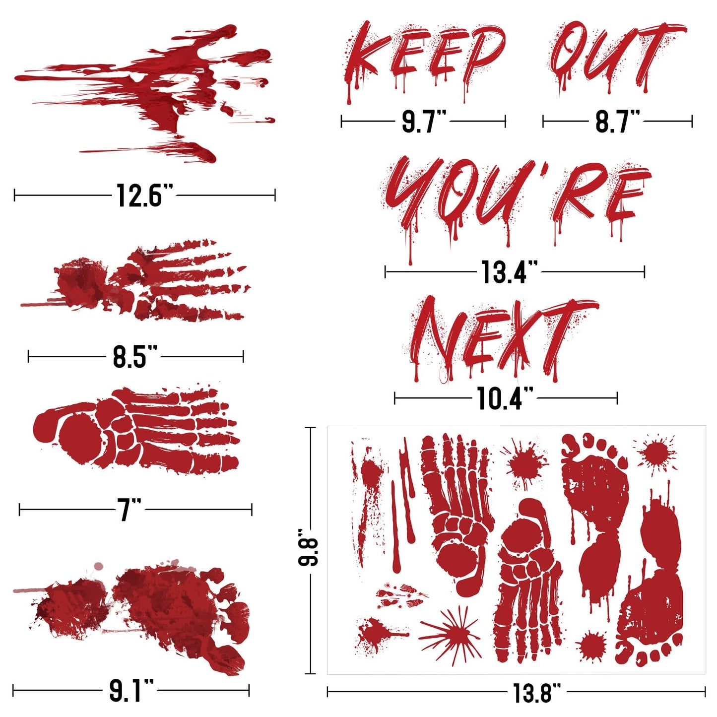 105 Pcs Bloody Halloween Decorations Bloody Footprints Floor Stickers Handprint Window Stickers Halloween Indoor Outdoor Wall Window Floor Stickers Decals (10 Sheets)