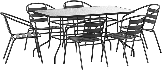 Flash Furniture Lila 7-Piece Glass Patio Table and Chairs Set, Outdoor Patio