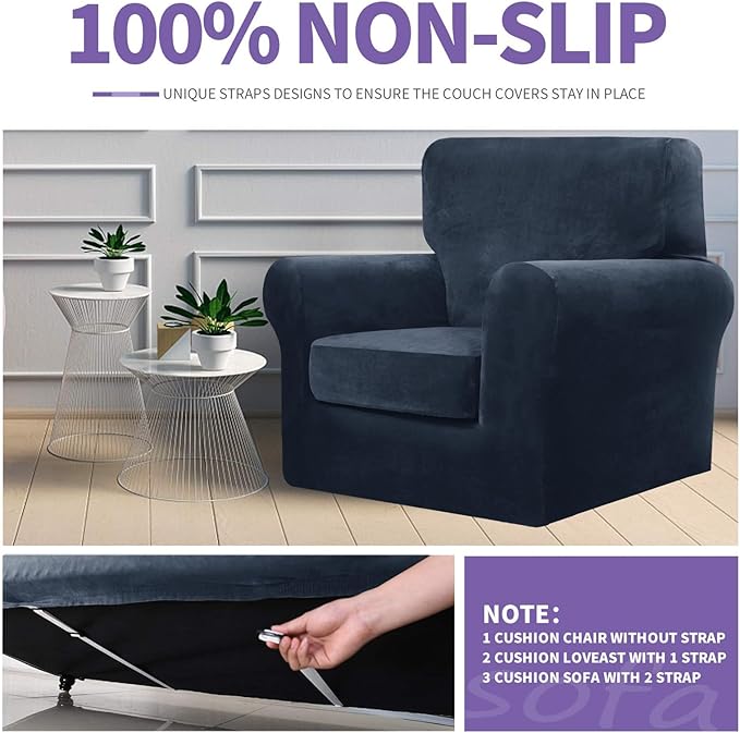 ZNSAYOTX Luxury Velvet Couch Cover 4 Piece Stretch Sofa Covers