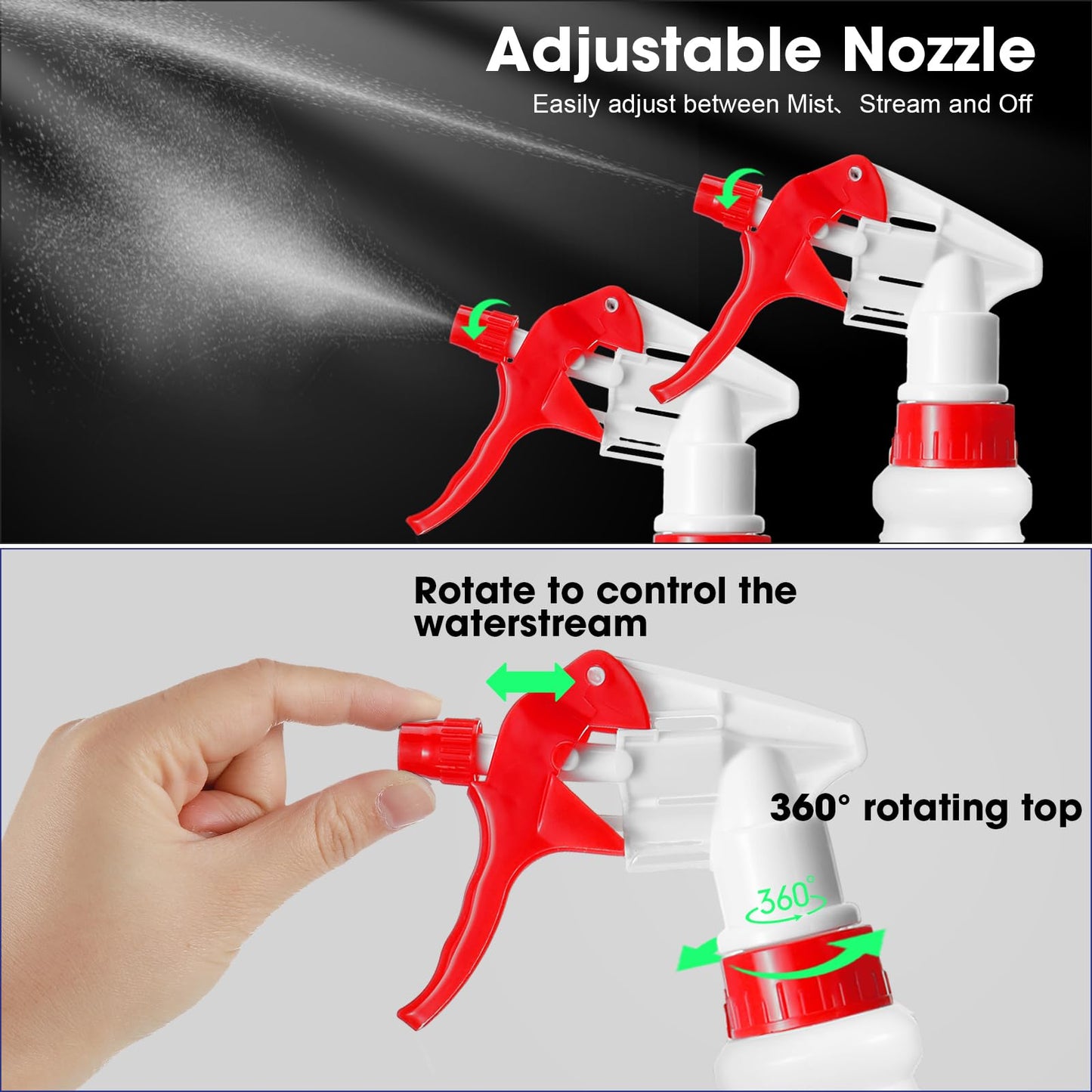 Eccliy 12 Pcs 16 Oz Plastic Spray Bottle, Adjustable Empty Reusable Sprayer for Cleaning, Planting, Water, Bathroom and Kitchen, BBQ, Commercial and Residential (Original,Red,Black)