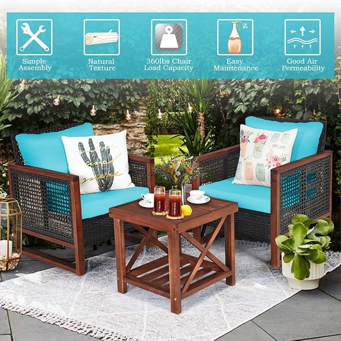 Tangkula 3 Pieces Patio Wicker Furniture Set, Rattan Outdoor Sofa Set