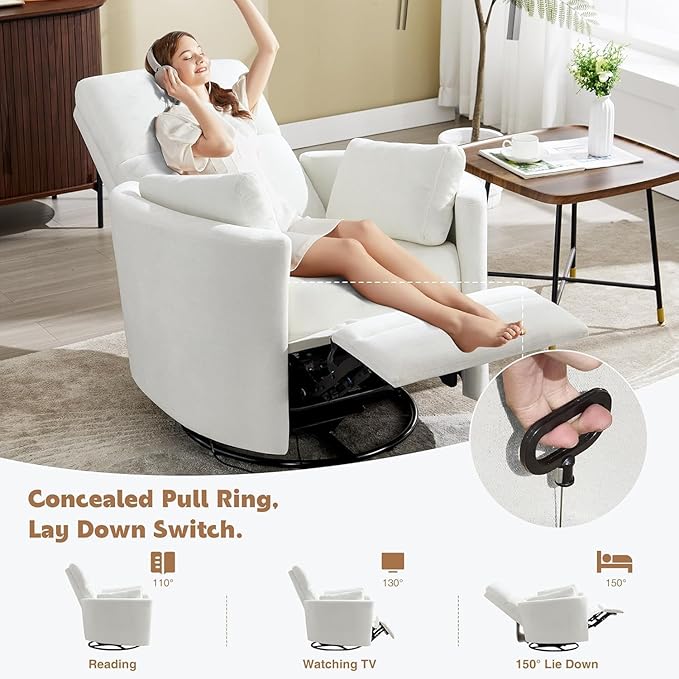 Manual Recliner 360°Swivel Rocking Chair, Nursery Rocking Glider Chair