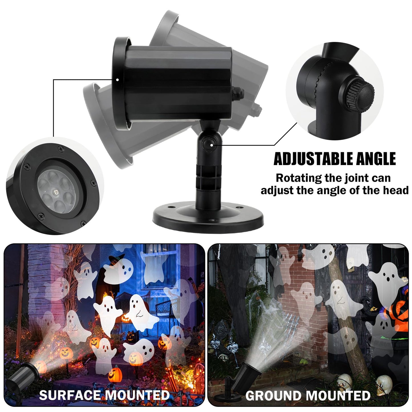 Glooglitter Halloween Projector Lights Outdoor Ghost Rotating Projector Yard Stake Lights Halloween Ghost Projector for Home Theater, Ceiling, Room, Patio, Garden, Halloween, Bedroom Decor