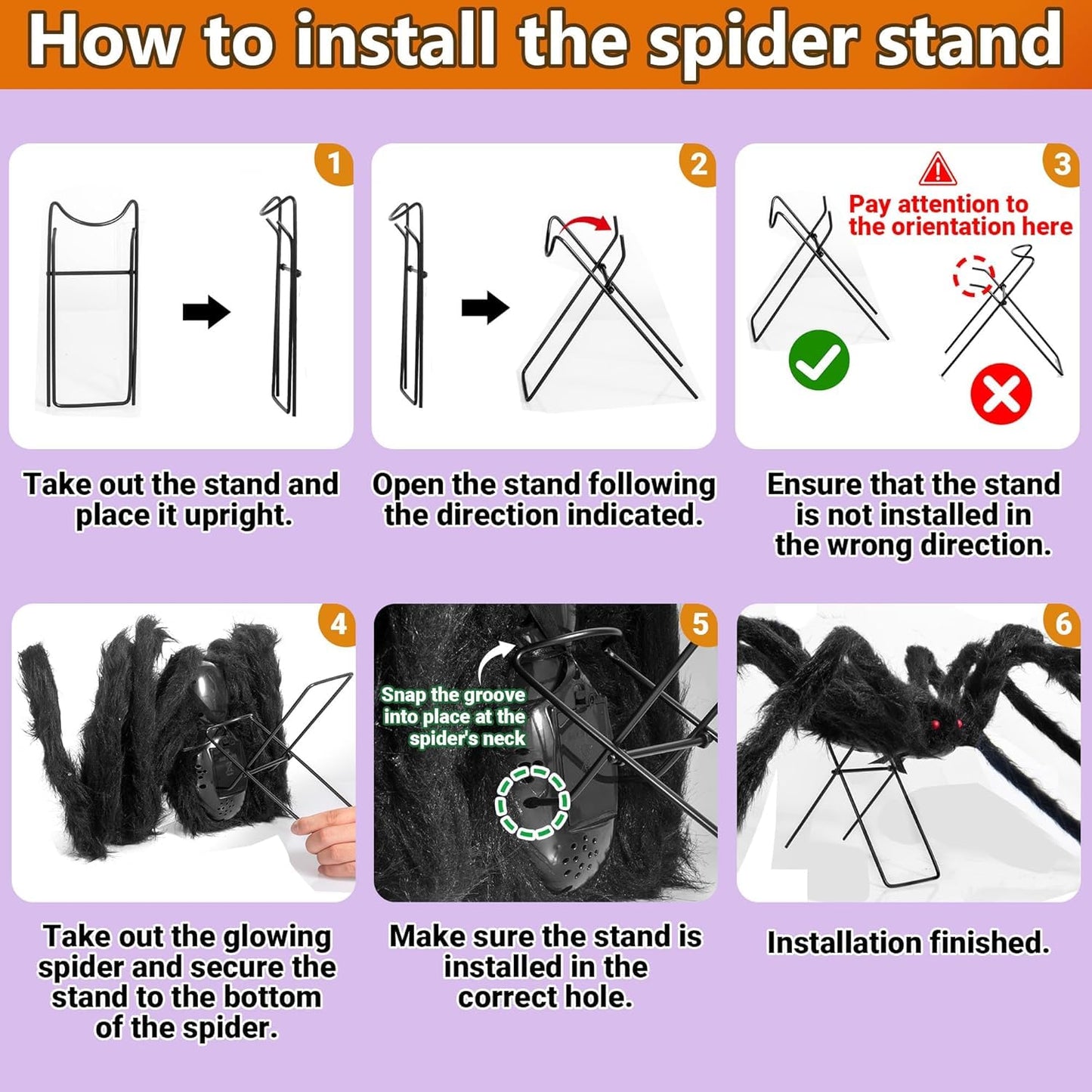 1 Pack 8 Modes 6.6 FT Halloween Giant Spider,Light up Spider with 36 Purple Lights,Light up Halloween Decorations Outside,for Yard Haunted House Window Party Porch Indoor Outside Decor